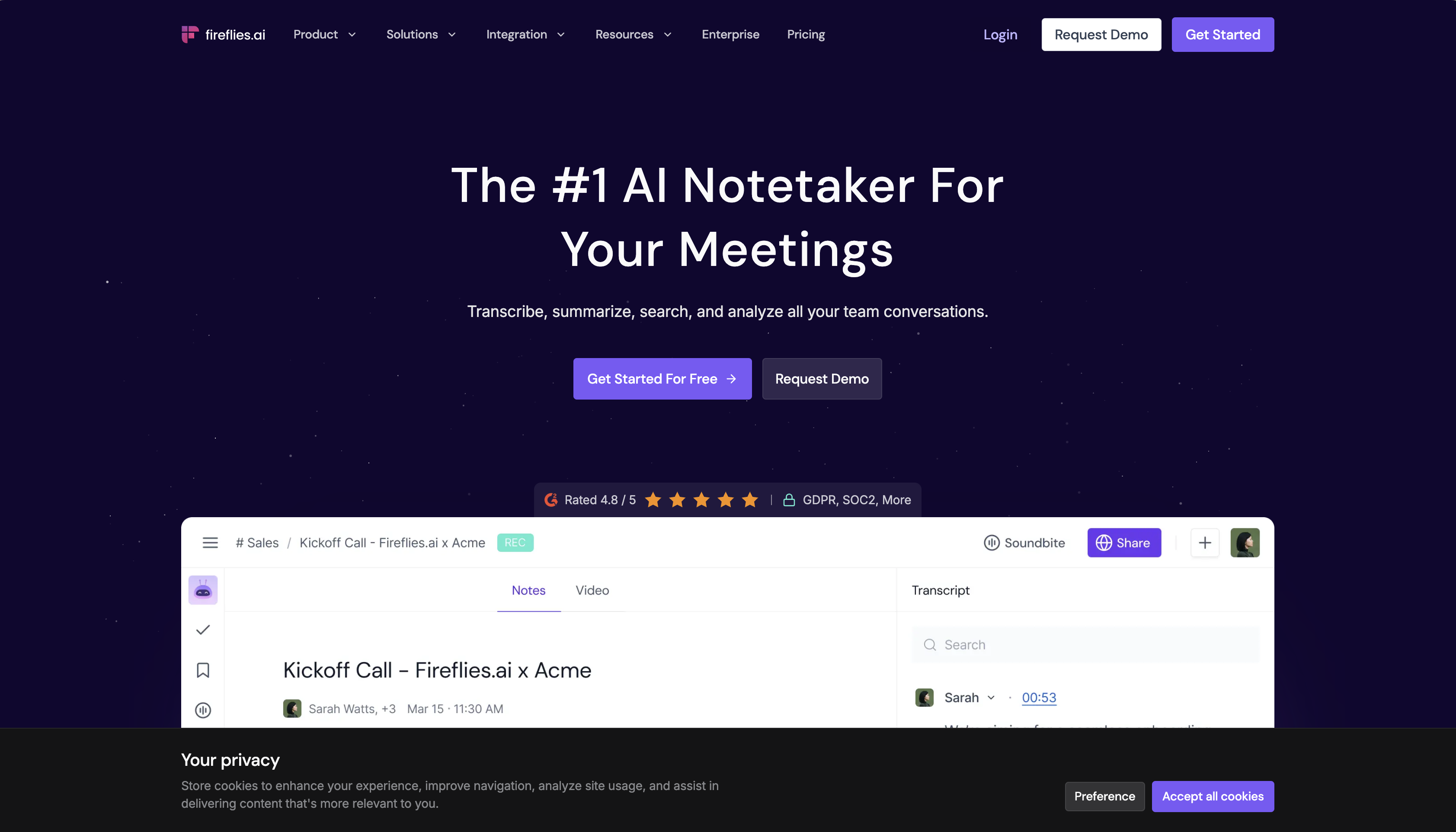 Screenshot showing a meeting summary generated by Fireflies.ai